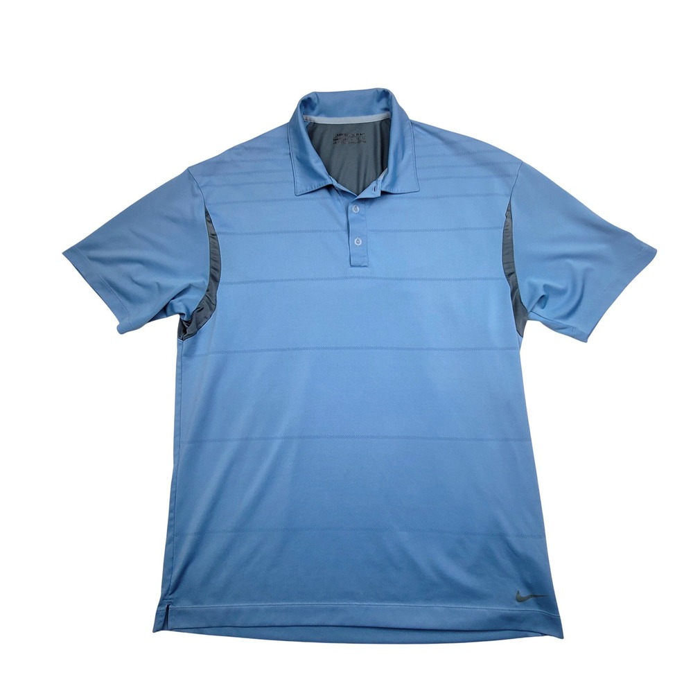 Nike Golf Fit Dry Polo Shirt Mens XL Blue Grey Striped Mesh Back Performance